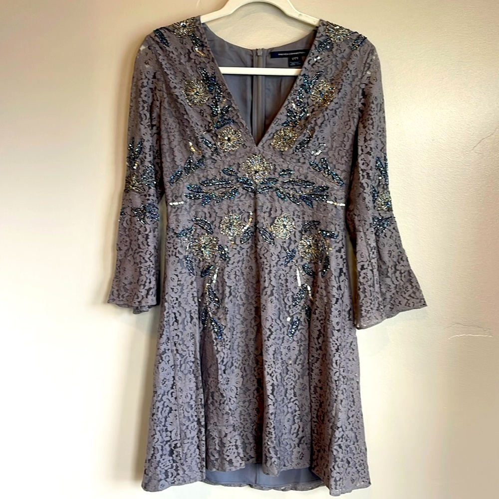 French Connection, size 8, lace and beaded cocktail dress.